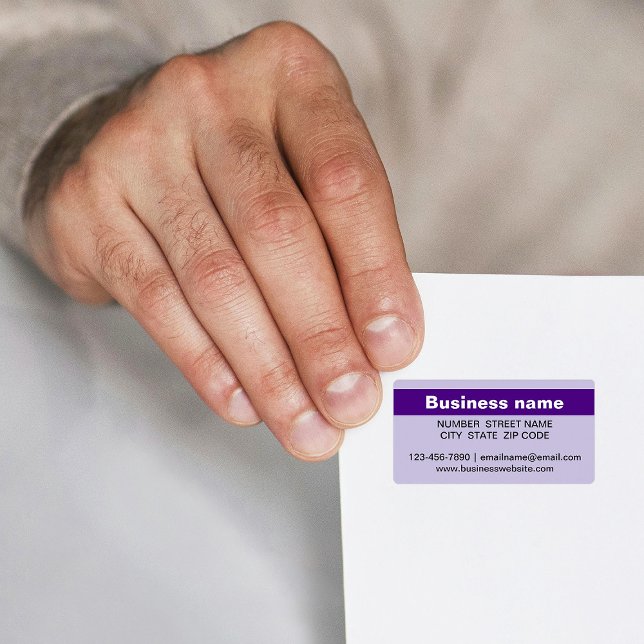Nome Comercial Destacado em Etiqueta de Endereço R (Purple address label with your highlighted business name)