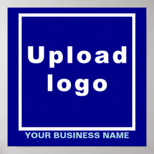 Nome comercial e logotipo no Poster azul quadrado