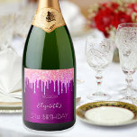 nome cor-de-rosa com brilho roxo aniversário de 21<br><div class="desc">Um rótulo de vinho para uma festa de aniversário de 21 anos giro e glamourosa. Um fundo metálico roxo profundo com aspecto roxo, com um elegante brilho falso colorido do arco-íris, pingando tinta e se parece em ouro roxo, rosa e rosa. Personalize e adicione um nome, 21 anos e uma...</div>
