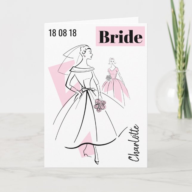 Nome cor-de-rosa da moda Data cartão de saudações (Frente)