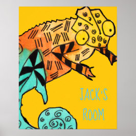 Nome da criança poster do réptil Yellow Chameleon