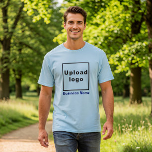 Nome da Empresa e Logotipo em Camiseta Azul Claro