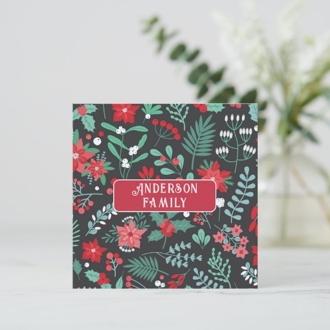 Nome da família com padrão de flores de Natal pers (Em pé/Frente)