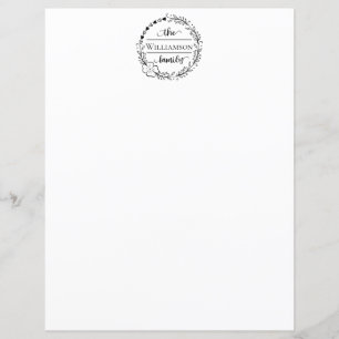 Nome da Família Monograma Papel de carta Floral Wr