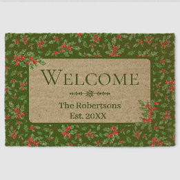 Nome da Família Personalizada Holly Vermelha e Ver