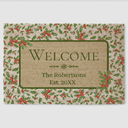 Nome da Família Personalizada Holly Vermelha e Ver