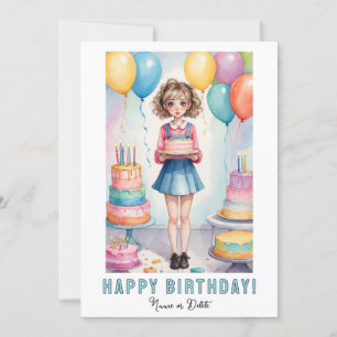 *NOME DA FOTO Menina do Cartão de Aniversário Bolo