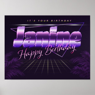 Nome da Janine Vorname lila retro Poster Geburtsta