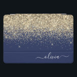 Nome da Rapariga do Monograma de Script Azul do Ma<br><div class="desc">Caso de Laptop de Nome do Monograma do Script de Letra Minúscula Dourada e Marinho Blue Faux Foil Metallic Sparkle Glitter. Isto faz o doce e perfeito aniversário de 16 anos, casamento, chá de panela, aniversário, chá de fraldas ou festa de solteira presente para alguém que ama luxo de luxo...</div>