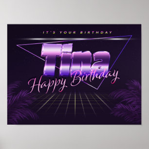 Nome da Tina Vorname lila retro Poster Geburtstag
