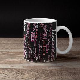 Nome da tipografia feminina, rosa na caneca preta