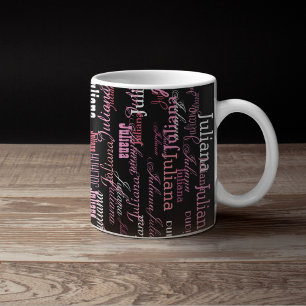 Nome da tipografia feminina, rosa na caneca preta 