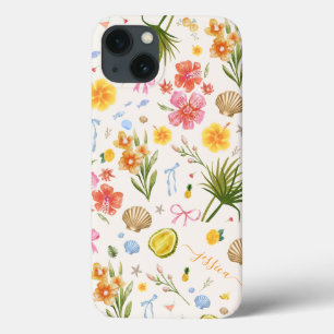 Nome das flores e cascos desenhados à mão das cost