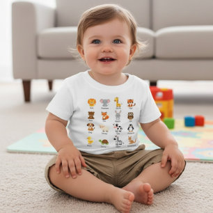 Nome de Animal Fofo ABC Camiseta Educacional para 