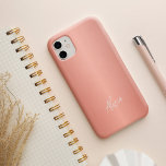 nome de assinatura de ouro rosa personalizado<br><div class="desc">Capa de telefone rosa dourada simples e elegante moderna com assinatura de script branco de nome personalizado.</div>