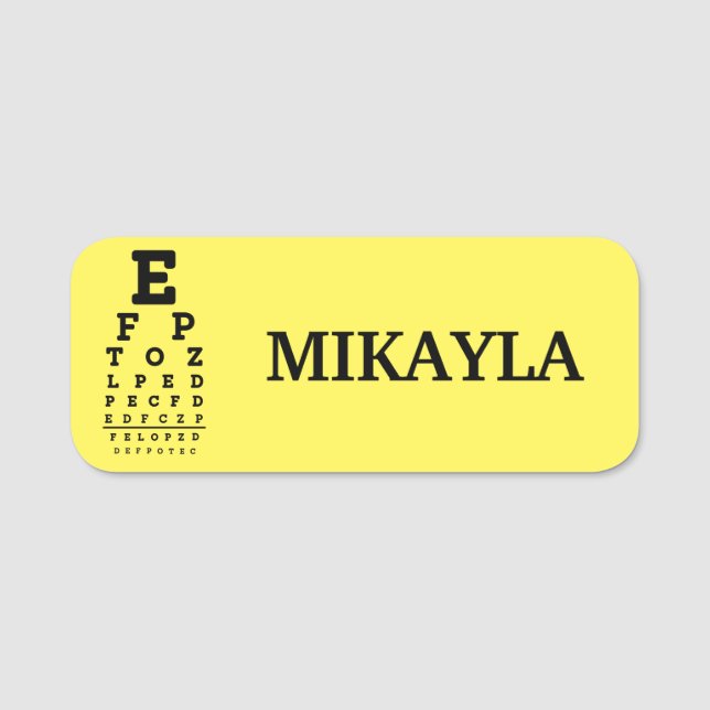 Nome de etiqueta Amarelo Eyechart Óptico Divertido (Frente)