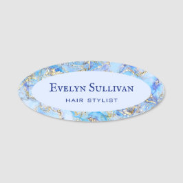 Nome de etiqueta de Mármore Fluido Azul Pastel