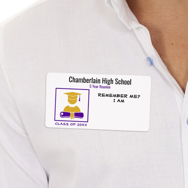 Nome de etiqueta de Papel Dourado Roxo de Reunião  (Criador carregado)