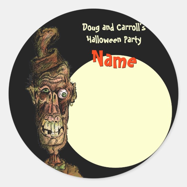 Nome de etiqueta do Halloween - Zombie Nutty Hat (Frente)