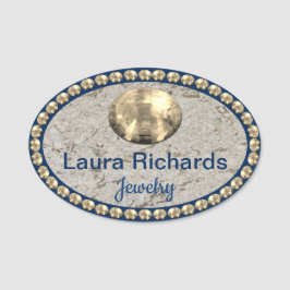NOME DE ETIQUETA Dourado e Marinho Blue Bling