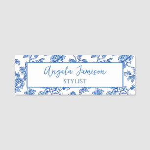 Nome de etiqueta Floral de Chinoiserie Azul