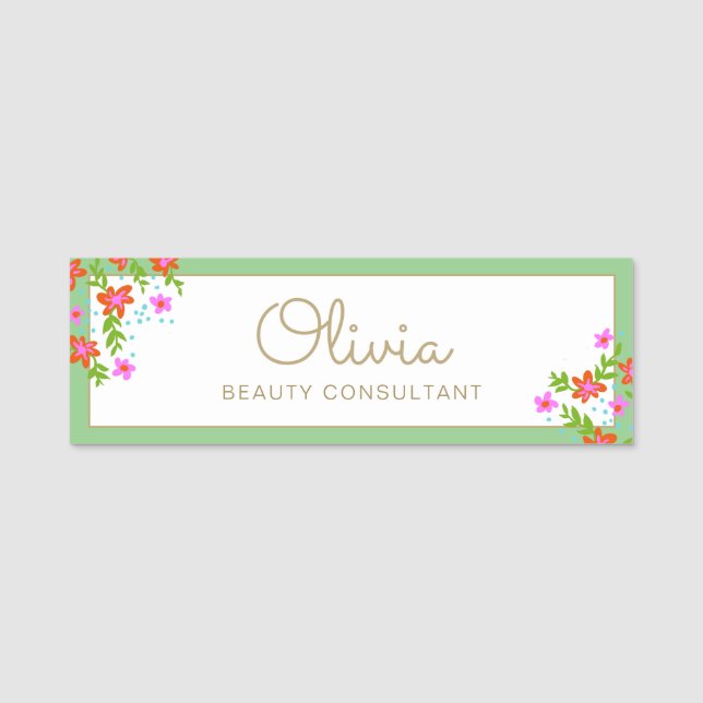 Nome de etiqueta Floral de Script Manuscrito (Frente)