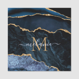 Nome de etiqueta marinho Azul Dourado Marble Perso