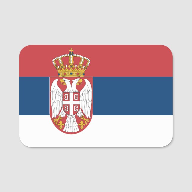 Nome de etiqueta Patriótico com bandeira da Sérvia (Frente)