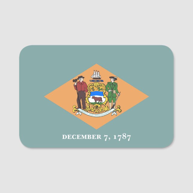 Nome de etiqueta Patriótico com bandeira de Delawa (Frente)