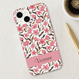 Nome de Flor Silvestre Aquarela Rosa Marrom Dourad