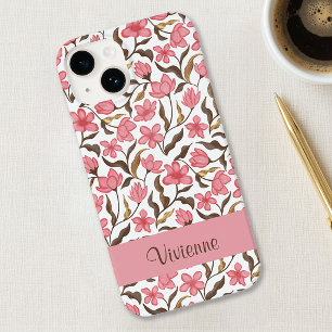 Nome de Flor Silvestre Aquarela Rosa Marrom Dourad