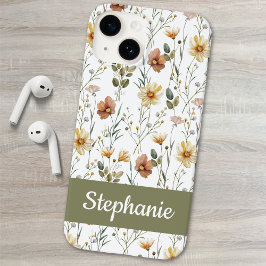 Nome de Flor Silvestre em Verde Sage Boho Aquarela