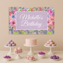 Nome de Flores Silvestres Roxas Rosa Script Aniver