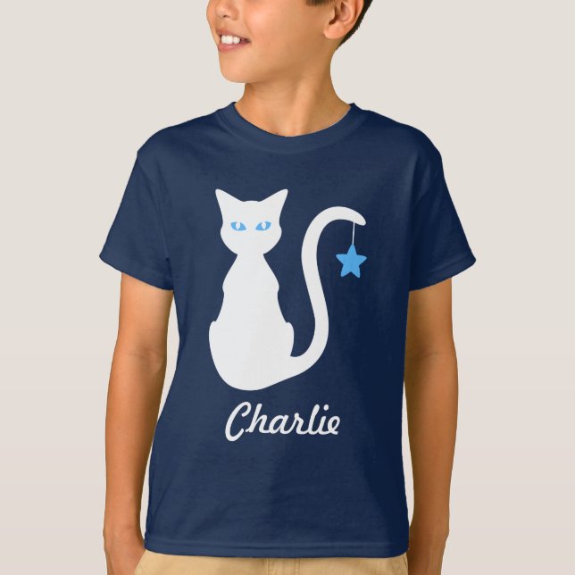 Nome de Gato Branco T-Shirt (Criança) (Frente)