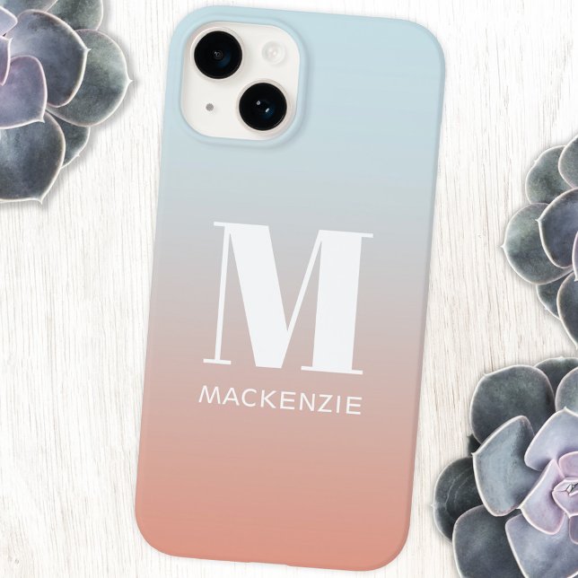 Nome de Monograma Gradiente Simples Personalizado (Orange pink to pale blue gradient monogram initial name personalized cell phone cover)