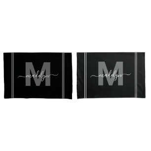 Nome de Monograma Preto Branco Script