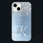 Nome do Monograma da Glitter de Prata de Metal Bru<br><div class="desc">Personalize facilmente esta moda design de capa de telefone com de chic com brilho prateado bonito em um fundo metálico azul escovado.</div>