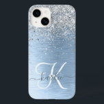Nome do Monograma da Glitter de Prata de Metal Bru<br><div class="desc">Personalize facilmente esta moda design de capa de telefone com de chic com brilho prateado bonito em um fundo metálico azul escovado.</div>