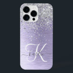 Nome do Monograma da Glitter de Prata Metálica Bru<br><div class="desc">Personalize facilmente esta moda design de capa de telefone com de chic com brilho prateado bonito em um fundo metálico roxo escovado.</div>