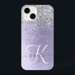 Nome do Monograma da Glitter de Prata Metálica Bru<br><div class="desc">Personalize facilmente esta moda design de capa de telefone com de chic com brilho prateado bonito em um fundo metálico roxo escovado.</div>