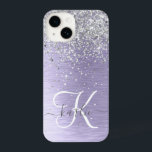 Nome do Monograma da Glitter de Prata Metálica Bru<br><div class="desc">Personalize facilmente esta moda design de capa de telefone com de chic com brilho prateado bonito em um fundo metálico roxo escovado.</div>