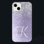 Nome do Monograma da Glitter de Prata Metálica Bru<br><div class="desc">Personalize facilmente esta moda design de capa de telefone com de chic com brilho prateado bonito em um fundo metálico roxo escovado.</div>