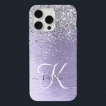 Nome do Monograma da Glitter de Prata Metálica Bru<br><div class="desc">Personalize facilmente esta moda design de capa de telefone com de chic com brilho prateado bonito em um fundo metálico roxo escovado.</div>