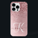 Nome do Monograma da Lâmina Rosa Bruta de Metal Gl<br><div class="desc">Personalize facilmente esta design de capa de telefone de chic moderna com brilho cintilante rosa-pincel bonito num fundo metálico rosado-pincelado e pincelado.</div>