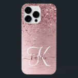 Nome do Monograma da Lâmina Rosa Bruta de Metal Gl<br><div class="desc">Personalize facilmente esta design de capa de telefone de chic moderna com brilho cintilante rosa-pincel bonito num fundo metálico rosado-pincelado e pincelado.</div>