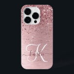 Nome do Monograma da Lâmina Rosa Bruta de Metal Gl<br><div class="desc">Personalize facilmente esta design de capa de telefone de chic moderna com brilho cintilante rosa-pincel bonito num fundo metálico rosado-pincelado e pincelado.</div>