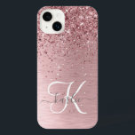 Nome do Monograma da Lâmina Rosa Bruta de Metal Gl<br><div class="desc">Personalize facilmente esta design de capa de telefone chic com tendência,  apresentando uma falso cintilação rosa-pente bonito e brilhante em um fundo metálico roxo e roxo.</div>
