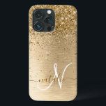 Nome do Monograma da Largura Dourada Bruta de Meta<br><div class="desc">Personalize facilmente esta moda design de capa de telefone de de chic com bonito brilho dourado em um fundo metálico escovado de ouro.</div>