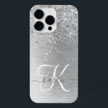 Nome do Monograma da Largura Metálica Brugada<br><div class="desc">Personalize facilmente esta moda design de capa de telefone com de chic com brilho prateado bonito em um fundo metálico com escovas prateadas.</div>