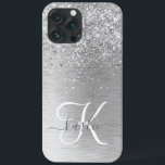 Nome do Monograma da Largura Metálica Brugada<br><div class="desc">Personalize facilmente esta moda design de capa de telefone com de chic com brilho prateado bonito em um fundo metálico com escovas prateadas.</div>